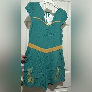 Her Universe Disney bounding Jasmine Teal and Yellow Romper with peacock accents
